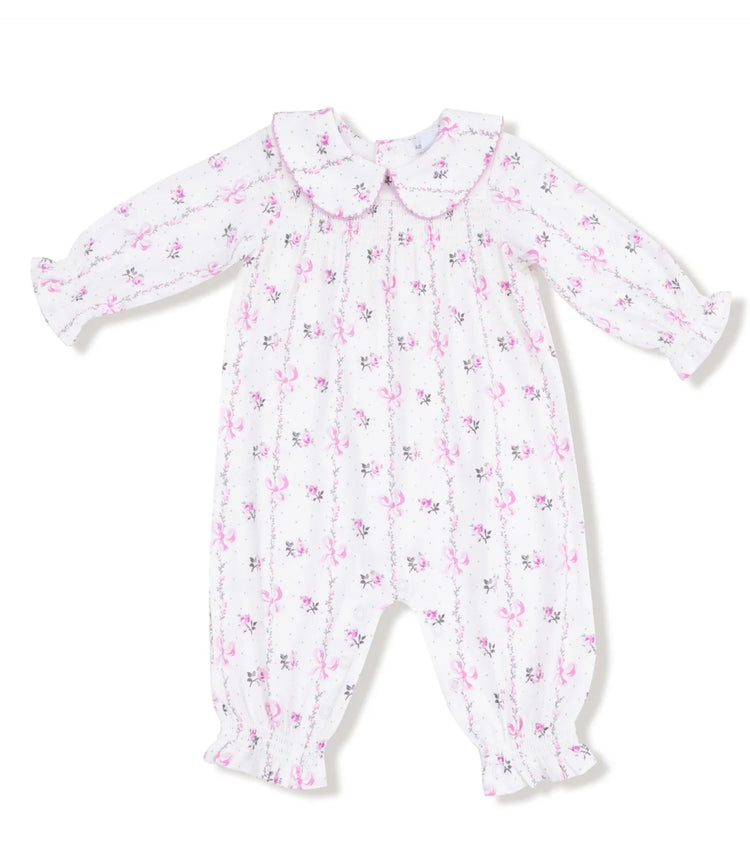 Dainty Buds and Bows Stripe Smocked Peter Pan Footie