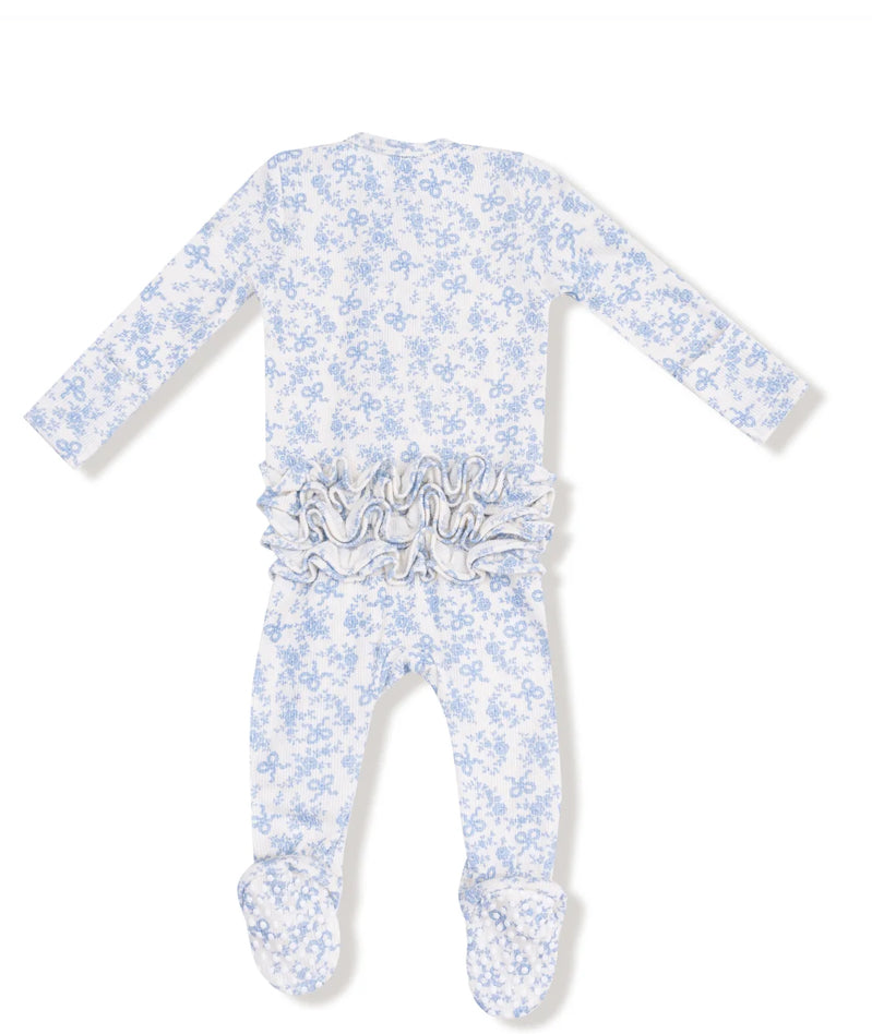 Romi Floral 2 Way Zipper Ruffle Back Footie
