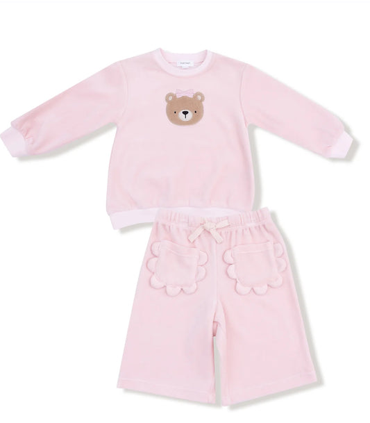 Velour Teddy Bear Oversized Shirt/Wide Leg Pant