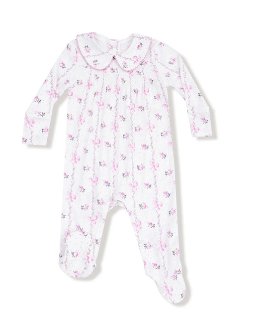 Dainty Buds and Bows Stripe Smocked Peter Pan Footie