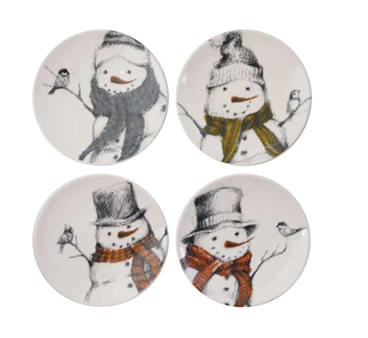 5 in Stoneware Dish With Snowman and Bird