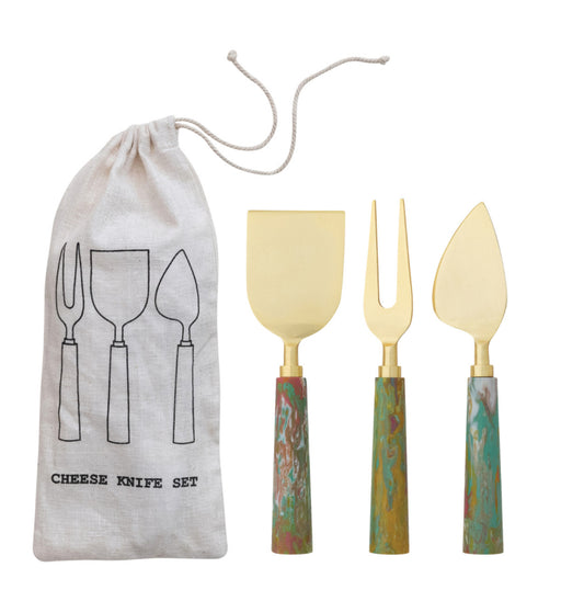 Cheese Knives With Marbled Resin Handles Set of 3