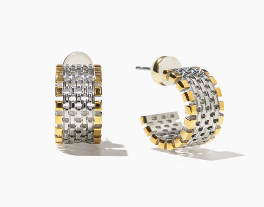 Waterproof Two Toned Watch Earrings