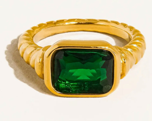 Laverne Non Tarnish CZ Green Cocktail Ring