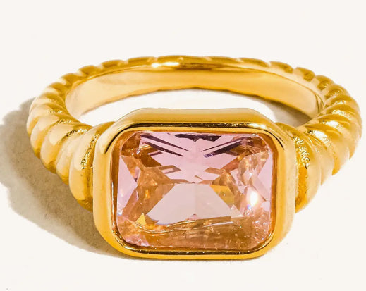 Gold Non Tarnish Pink Cocktail Ring
