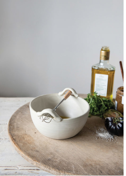 Stoneware Bowl with Metal Whisk