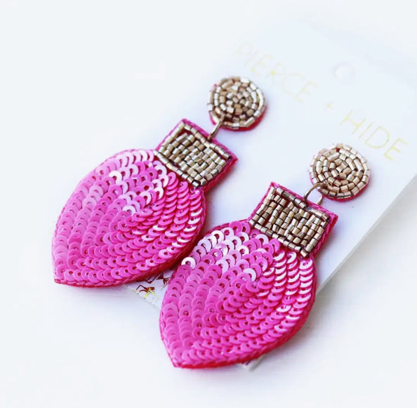 Sequin Bulb Beaded Earrings Pink