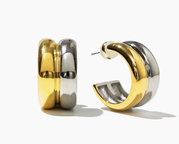 Waterproof Twin Tone Hoop Earrings