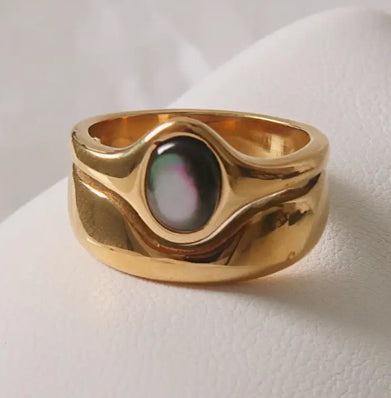 18 K Non Tarnish Stone Wave Ring Black Size 8