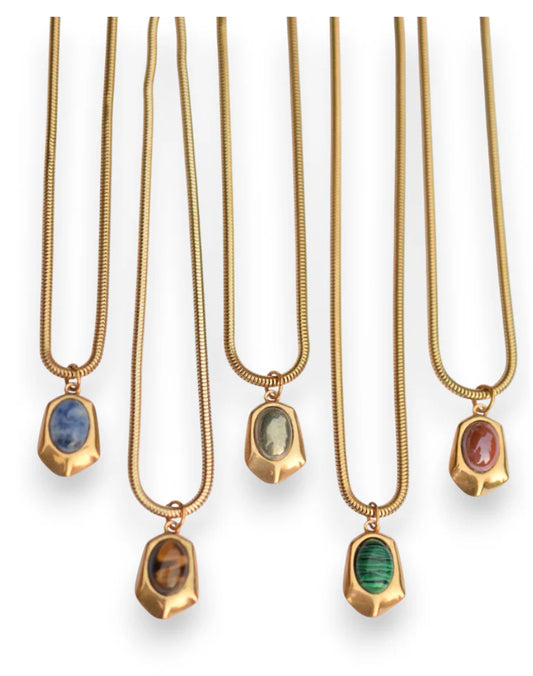 Snake Necklace with Oval Stone 3 Colors