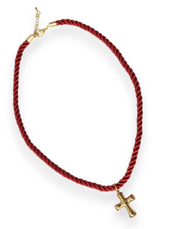 Chord Necklace With Bubble Cross Charm 2 colors