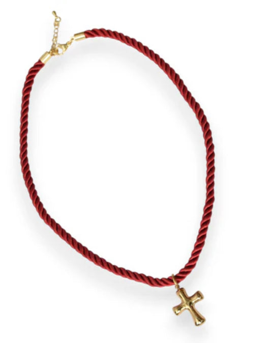 Chord Necklace With Bubble Cross Charm 2 colors