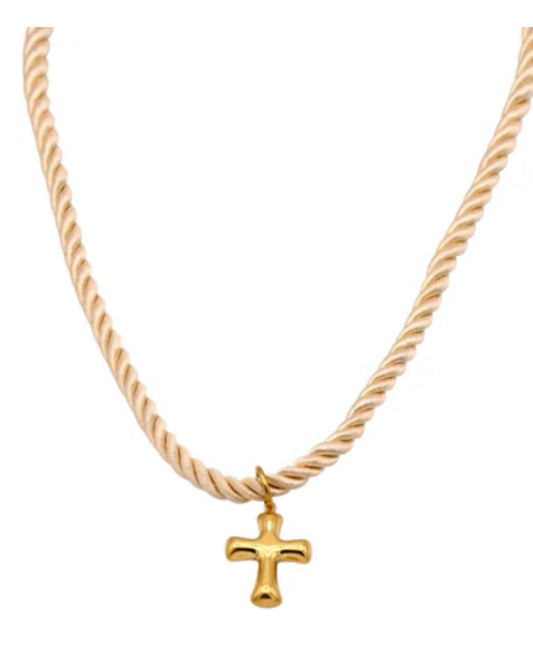 Chord Necklace With Bubble Cross Charm 2 colors