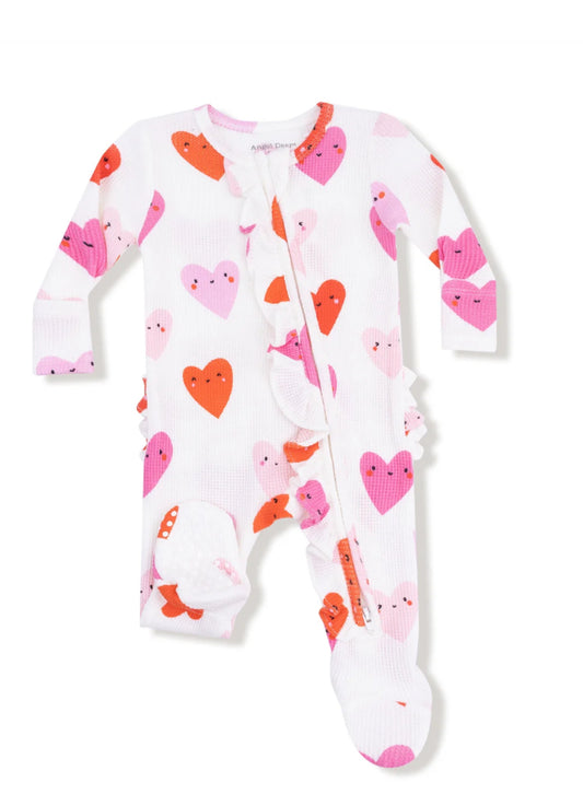 Happy Hearts 2 Way Zipper Ruffle Footie