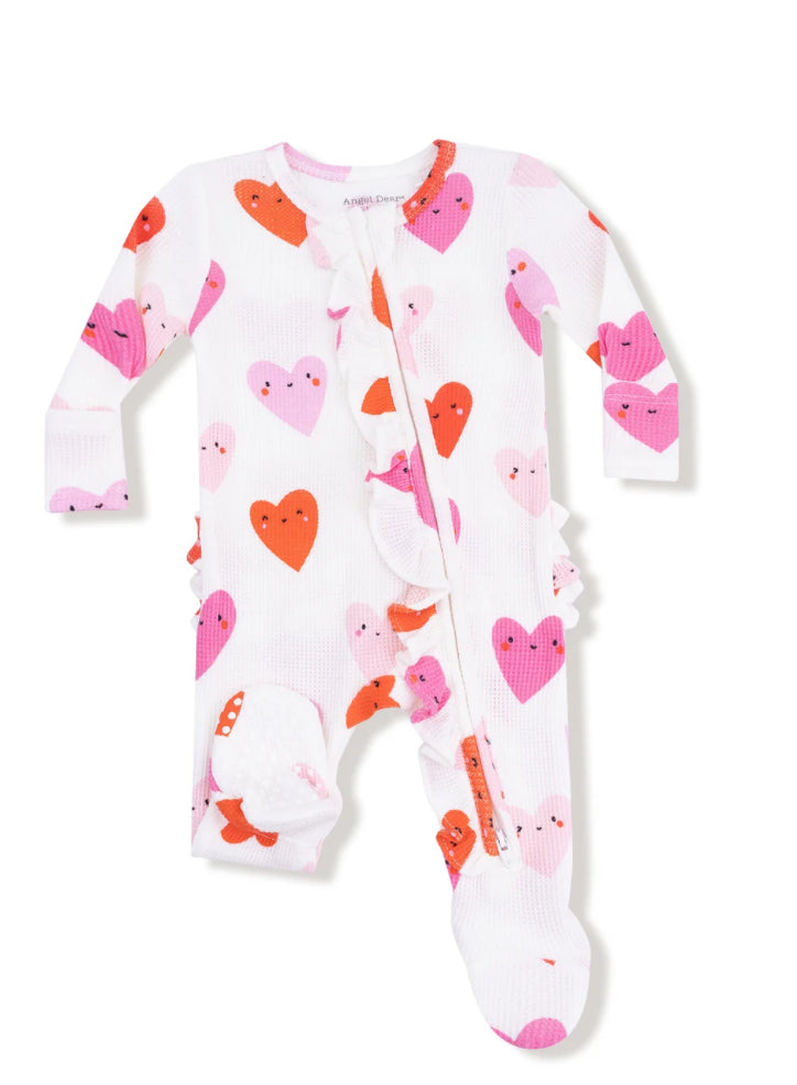 Happy Hearts 2 Way Zipper Ruffle Footie