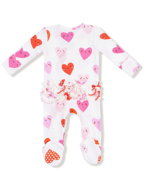Happy Hearts 2 Way Zipper Ruffle Footie