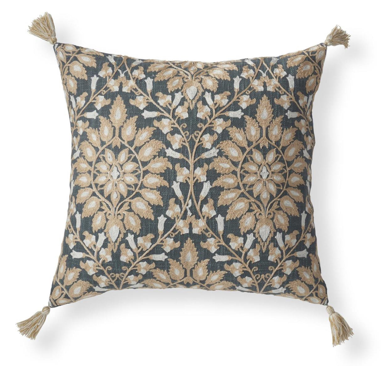 20 in Blue and Taupe Floral Pillow