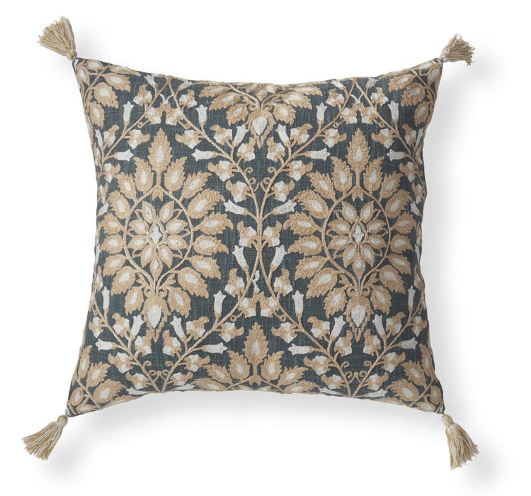 20 in Blue and Taupe Floral Pillow