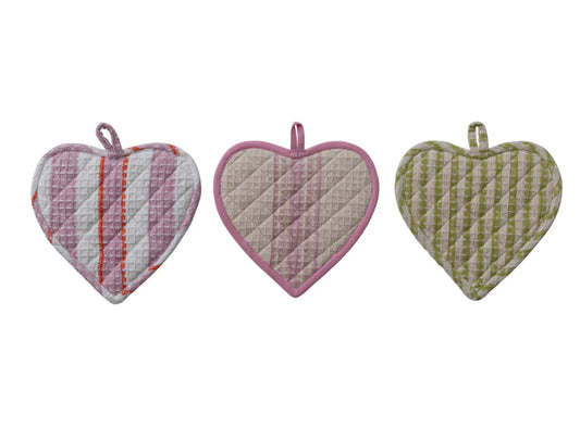 Cotton Waffle Weave Heart Shaped Pot Holder 3 colors