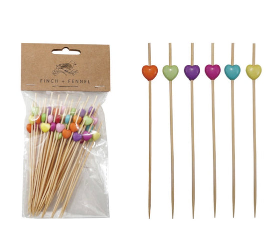 Bamboo Picks With Heart Shaped Handles