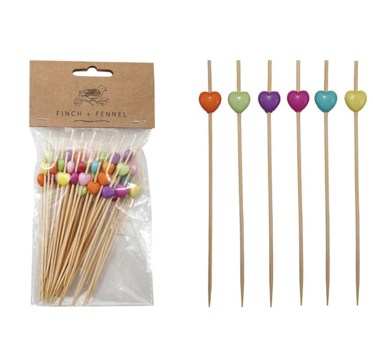 Bamboo Picks With Heart Shaped Handles