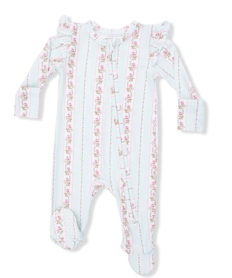 Antoinette Ruffle Stripe Footie