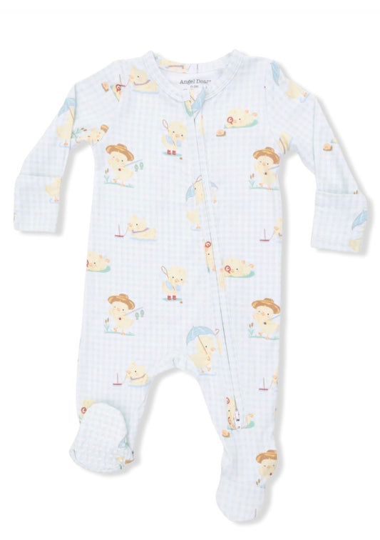 Vintage Spring Ducklings Green 2 Way Footie