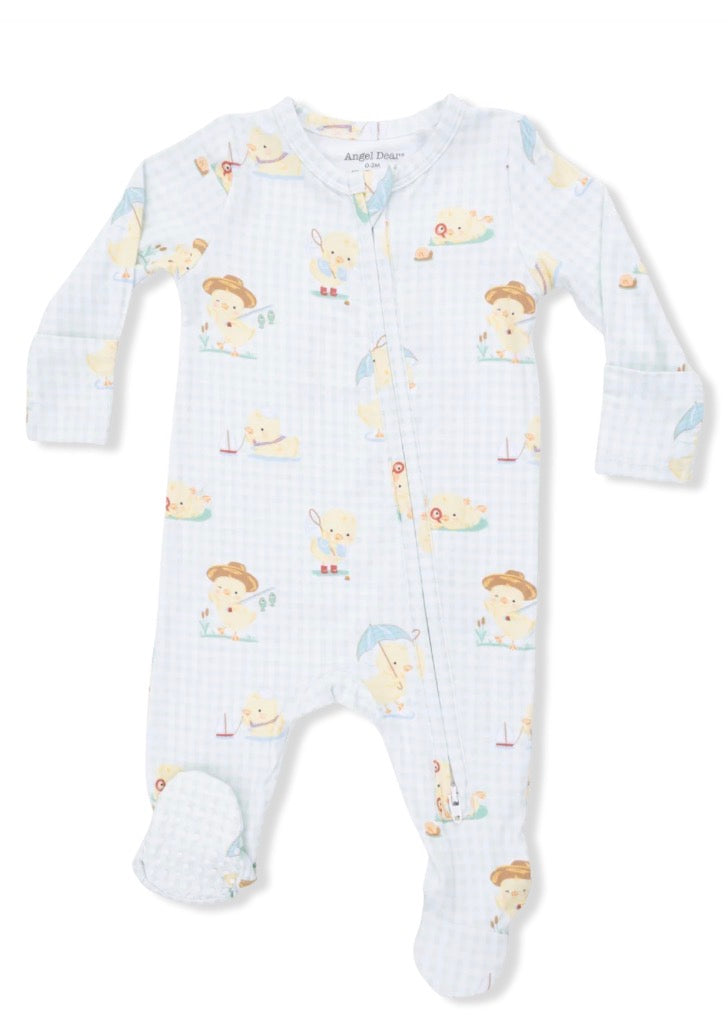 Vintage Spring Ducklings Green 2 Way Footie