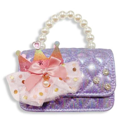 Crown Aplique Shiny Quilted Girls Purse