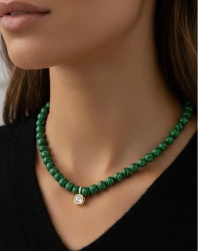 Green Beaded Gemstone Necklace
