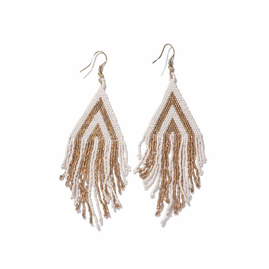 Gold Ivory Stripe Luxe Earring with Fringe
