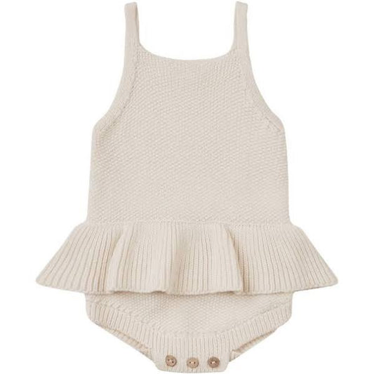 Quincy Mae Knit Ruffle Romper Natural