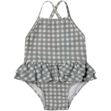 Quincy Mae Ruffled One Piece Swimsuit Sea Green Gingham