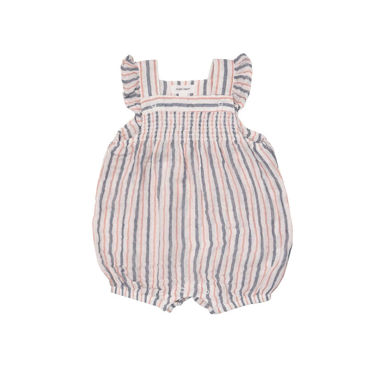 Angel Dear Smocked Overall Shortie Nautical Ticking Stripe