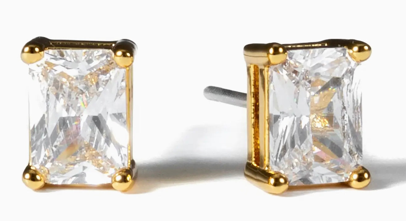 Gold Baguette Stud Earrings
