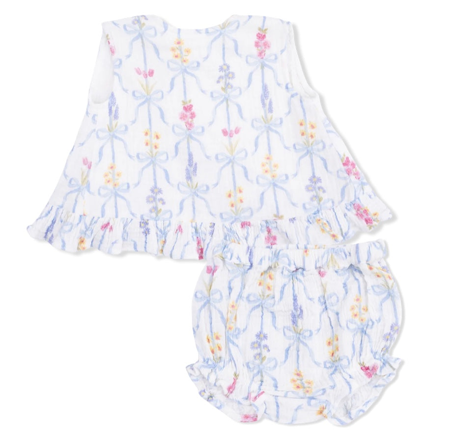 Ribbon Bouquets Ruffle Back Top and Bloomer