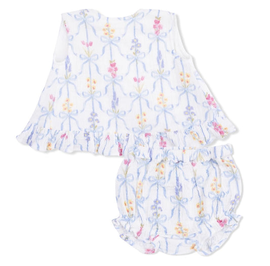 Ribbon Bouquets Ruffle Back Top and Bloomer