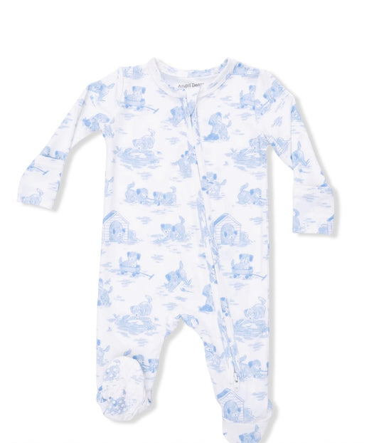 Puppy Toile Blue Two Way Zipper Footie
