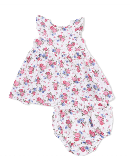 Cabbage Roses Ruffle Sleeve Dress and Bloomer