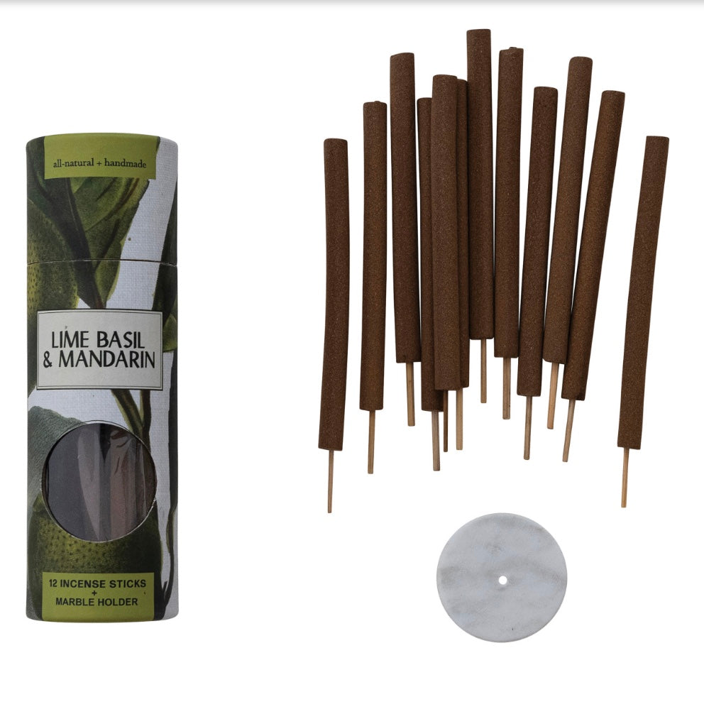 12 Piece Lime Basil And Mandarin Incense Sticks With Marble Holder