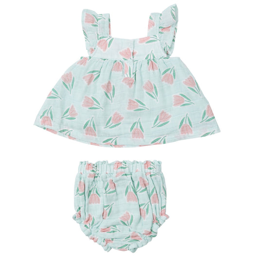Angel Dear Tulip Print Butterfly Sleeve Pinafore & High Waisted Diaper Cover