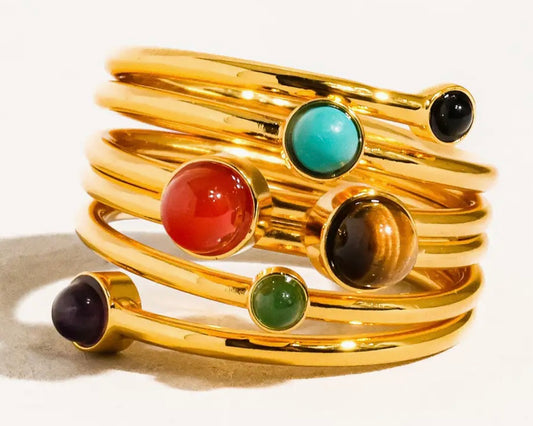 Multi Colored Stone Layered RIng