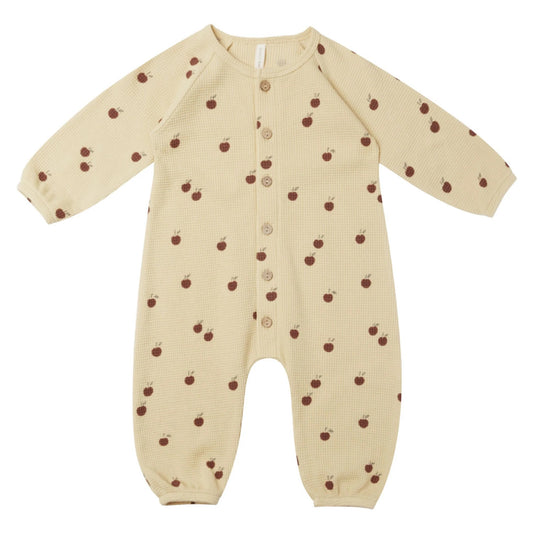 Quincy Mae Waffle Long Sleeve Jumpsuit Apples Print