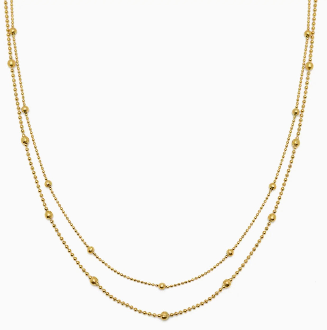 Waterproof Gold Double Beaded Necklace