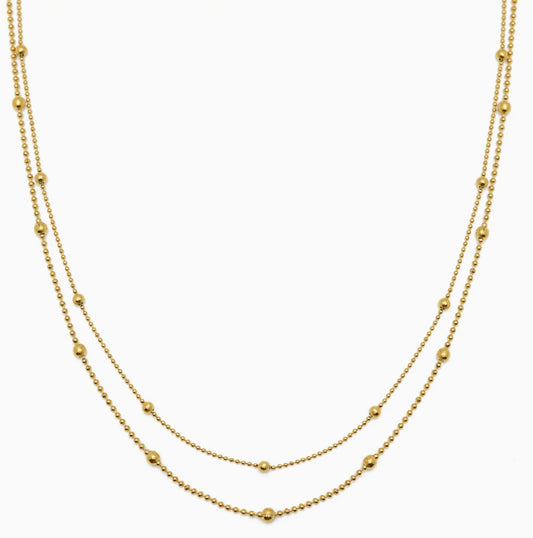 Waterproof Gold Double Beaded Necklace