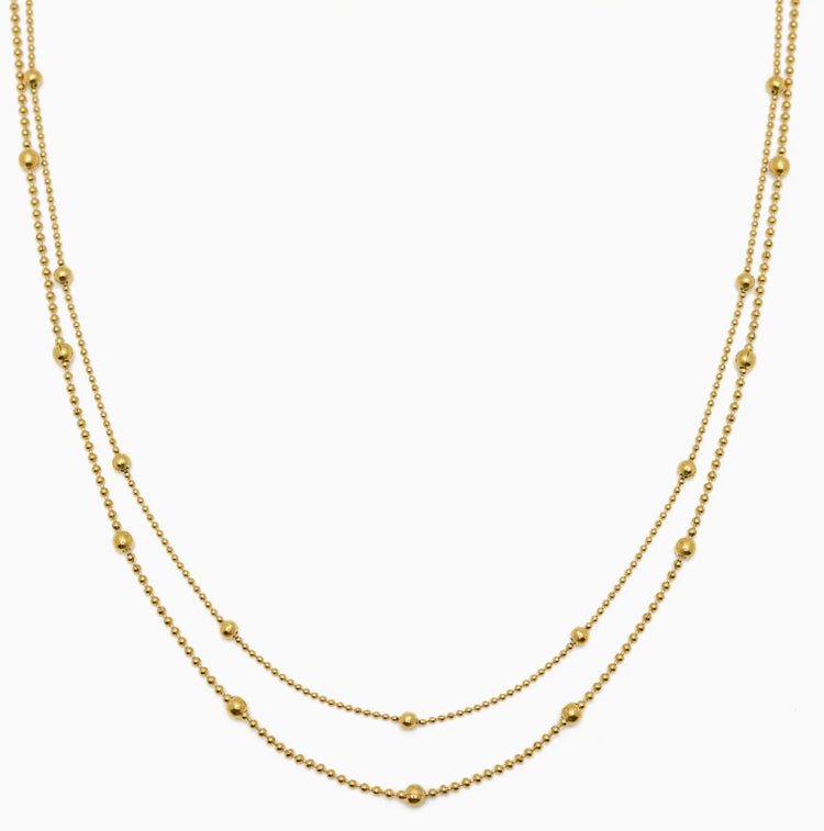 Waterproof Gold Double Beaded Necklace