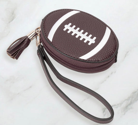 Faux Leather Football/Baseball Zip Coin Purse
