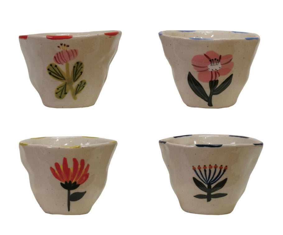 Stoneware Bowl With Flower 4 Styles