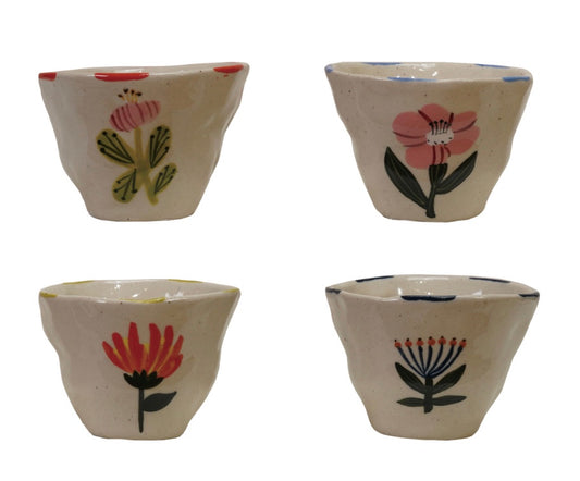 Stoneware Bowl With Flower 4 Styles