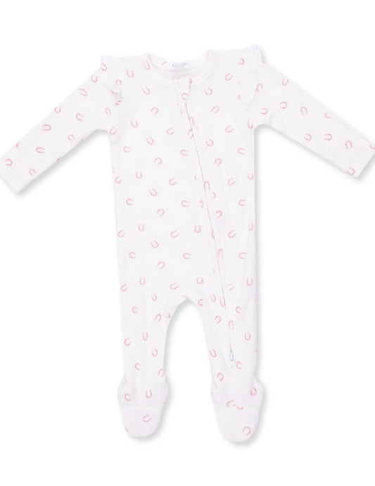 Little Horseshoes PInk 2 Way Ruffle Zipper Footie